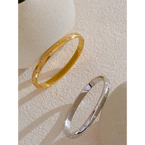 Yhpup Stainless Steel Cubic Zirconia Fashion Bracelet Bangle - Gold & Silver Color