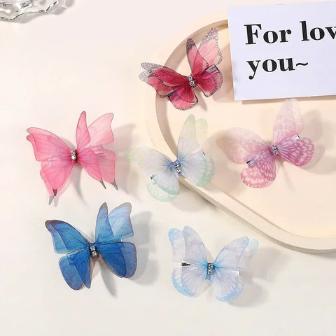 5pcs/set Cute Mesh Double-layer Simulation Butterfly Hairpins – Colorful Gradient Headwear for Lovely Girls