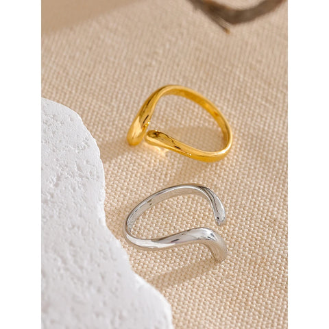 Yhpup Minimalist Stainless Steel Open Chic Adjustable Ring - 18K Golden Fashion Jewelry