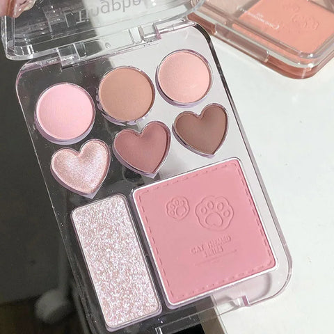 8-Color Heart-Shaped Eyeshadow Palette - Blusher & Highlighter