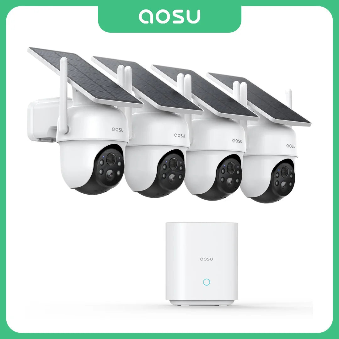 AOSU 3MP Solar Battery Camera System - 4 Cams Kit