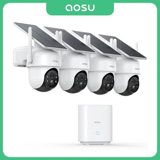 AOSU 3MP Solar Battery Camera System - 4 Cams Kit