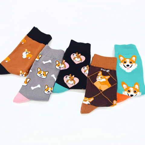 New Corgi Schnauzer Cartoon Happy Puppy Collection Socks for Men and Women