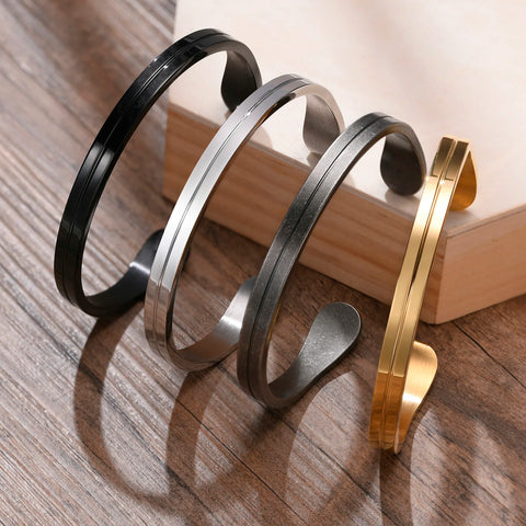 Men's Thin Stainless Steel Cuff Bracelet - Stylish & Versatile Gift for Him