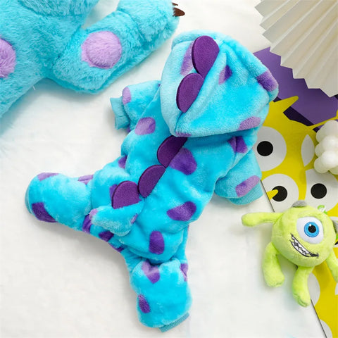 Warm Blue Dinosaur Hooded Coat for Dogs and Cats - Perfect Autumn and Winter Outfit