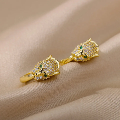Punk CZ Stone Crystal Panther Hoop Earrings – Statement Jewelry for Women