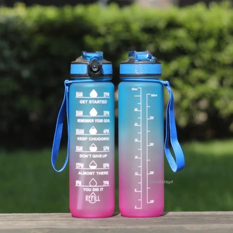 Gradient Color 1000ml Plastic Water Bottle with Straw - Leak-Proof Sports Bottle for Outdoor Adventures