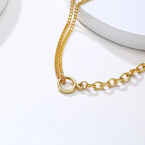 Oval Cable Link Double Cuban Chain Necklace for Women - Stainless Steel Fashion Jewelry
