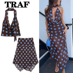 TRAF Polka Dot Printed Midi Skirts Two Piece Sets