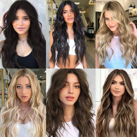 Synthetic U-Shaped 10 Clip In Hair Extension 22 Inch Wavy Black Blonde