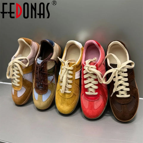 FEDONAS 2025 New Women Suede Leather Sneakers
