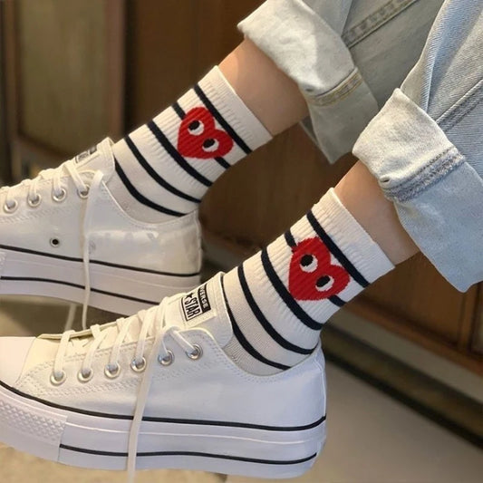 Korean Black and White Striped Polka Dot Casual Sports Socks