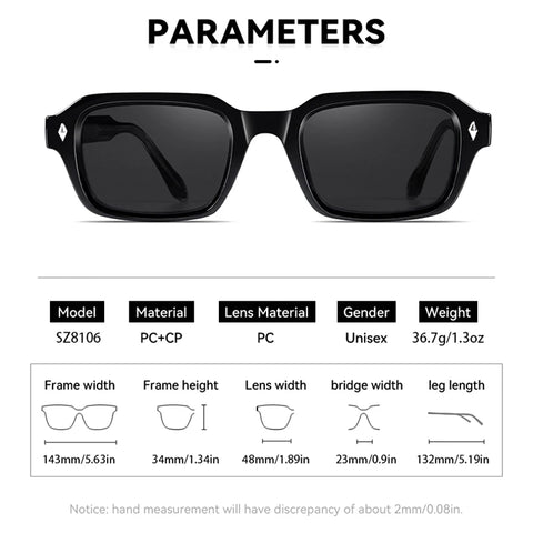 SHAUNA Retro Rechthoekige Zonnebril – Klinknagel-Detail UV400 Unisex Luxe Punk Zonnebrillen