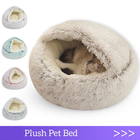 Warm en zacht pluche kattenbed - Ronde matras voor kleine honden en kittens