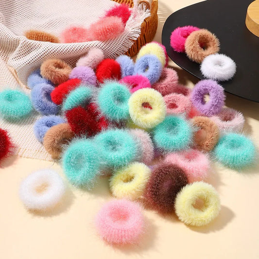 5 stuks/partij nieuwe elastische haarband voor meisjes - pluche kleur bijpassende haarband voor dagelijks gebruik 