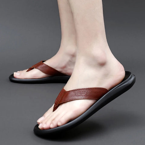 Fashion Men Flip Flops 2024 - Soft Bottom Non-slip Leather Sandals