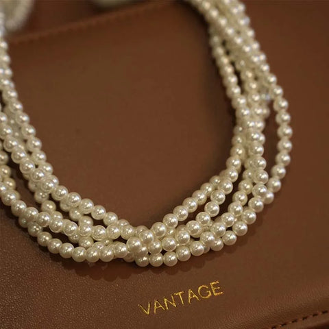 Vintage Multilayer Pearl Choker Necklace - Elegant Twisted Imitation Pearl Chain for Brides