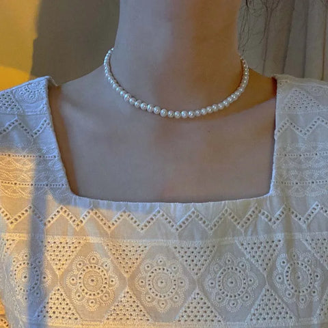 Vintage White Imitation Pearl Chain Choker Necklace for Women - 2025 Trendy Wedding Jewelry Gift