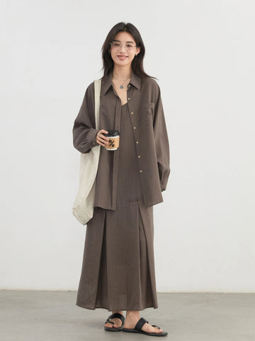 CHIC VEN Women Dress Sets - Stripe Shirt & Loose Casual Dress