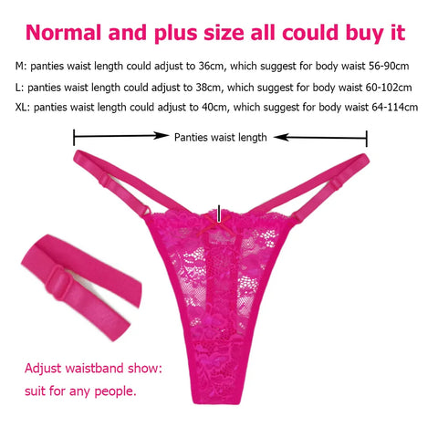 5 PCS Set Adjustable Waistband Sexy Lace Thongs for Women - Transparent G-string Panties