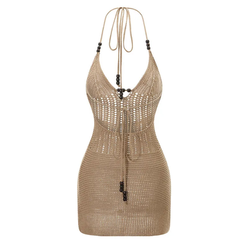 Hirigin Women Backless Halter Mini Dress
