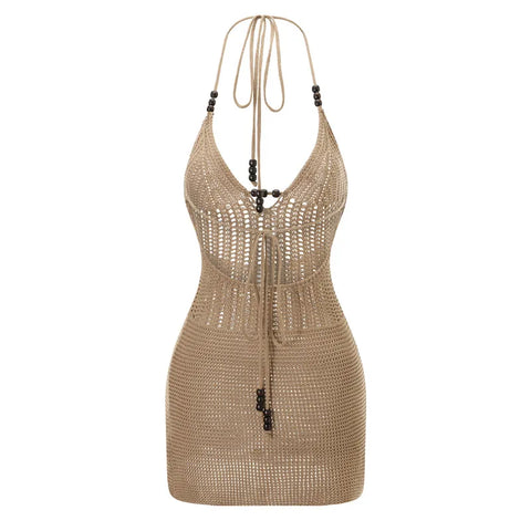 Hirigin Women Backless Halter Mini Dress