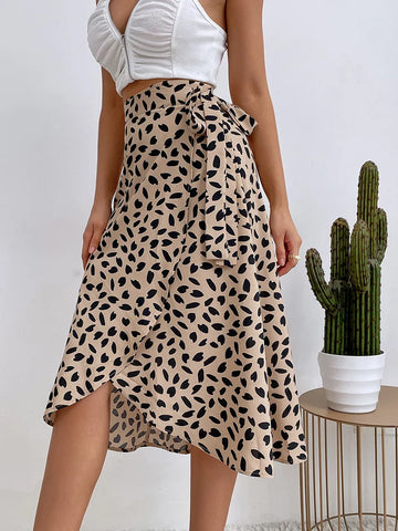 Benuynffy Boho Dames Casual Print Strik Zij Wikkelrok - Elegante Hoge Taille Zomer Asymmetrische A-lijn Rok 