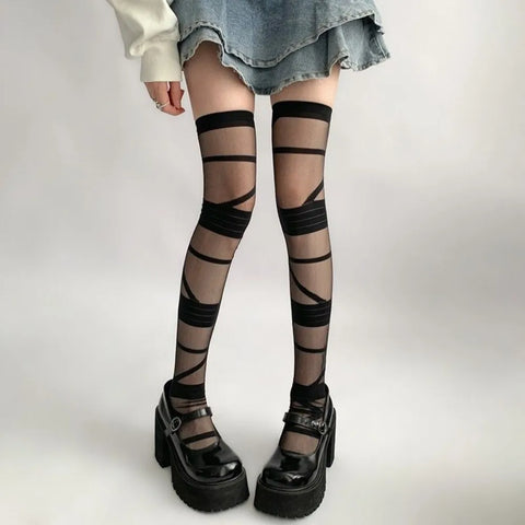 Gothic Lolita Thigh High Stockings - 1/2/5 Pairs Ultra-thin Silk Socks for Women
