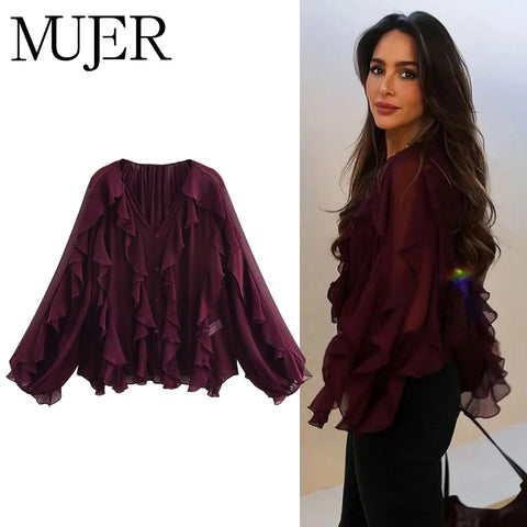 MUJER Ruffle Dames Blouses - Casual Lente Tops 
