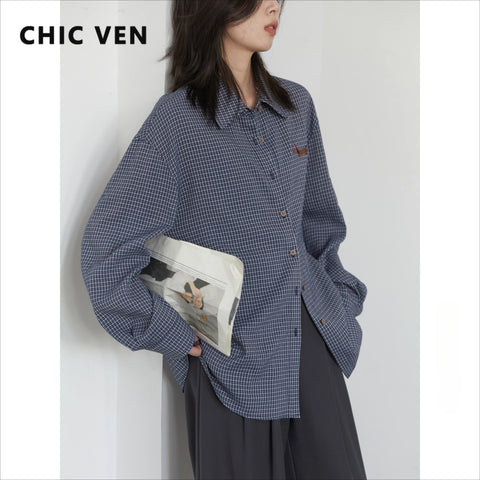 CHIC VEN Women’s Casual Embroidered Plaid Blouse