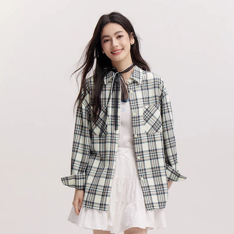 Semir Long Sleeve Shirt for Women - Vintage Checkered Oversize Top