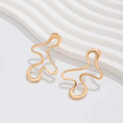 Minimalist Metal Irregular Hollow Pendant Earrings - Gold Geometric Statement Jewelry for Women