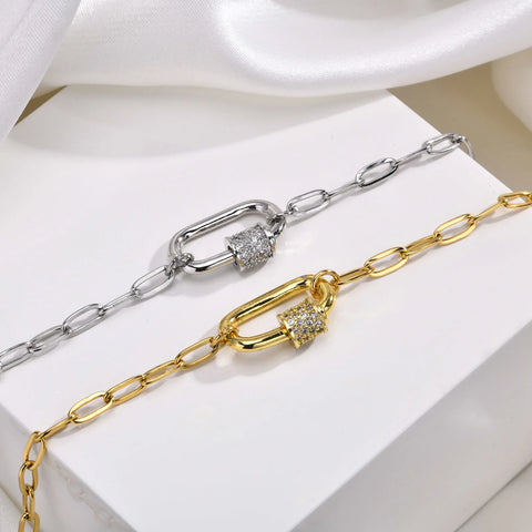 Pave Zircon Pin Pendant Necklace for Women - Adjustable Stainless Steel Paperclip Chain Wholesale Jewelry