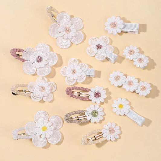 Daisy Flower Hair Clips Set for Baby Girls - Adorable Lace Barrettes