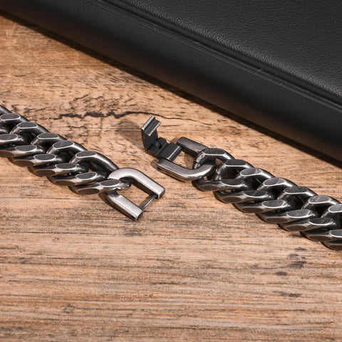Gold Color Men's Cuban Chain Bracelet - Chunky Waterproof Stainless Steel Link Wristband