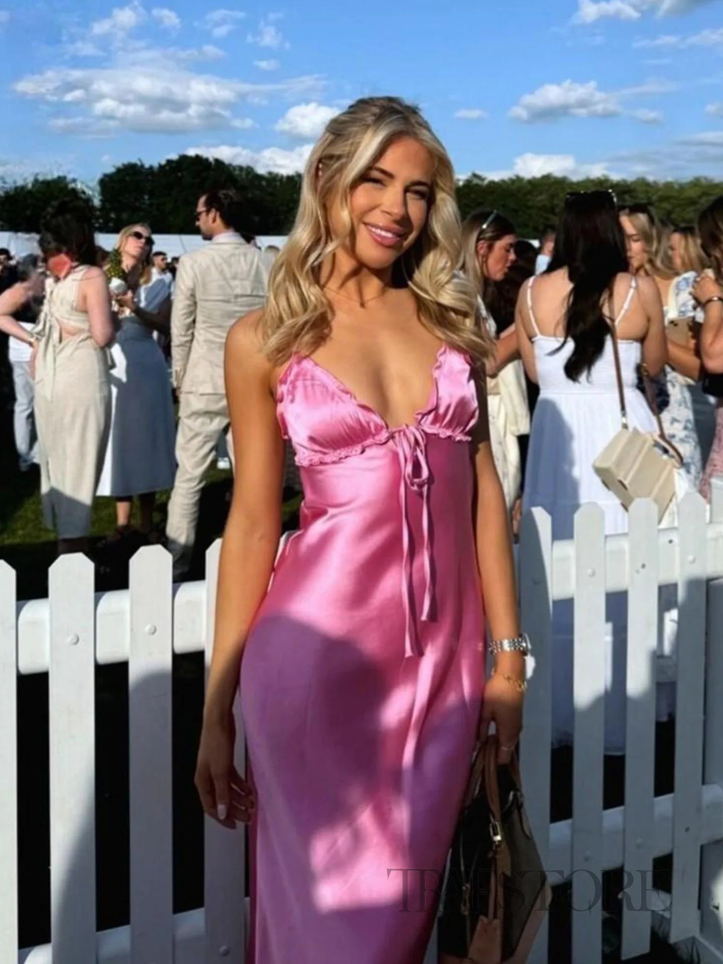 TRAF White Bow Tied Satin Sling Dress