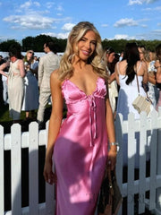 TRAF White Bow Tied Satin Sling Dress