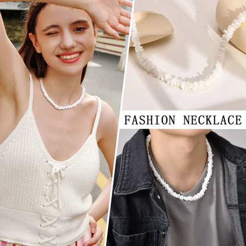 Bohemian Puka Shell Chain Necklace - Hawaiian Beach SeaShell Choker for Women