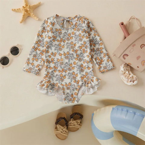 Tregren Kids Floral Print Long Sleeve Swimsuit