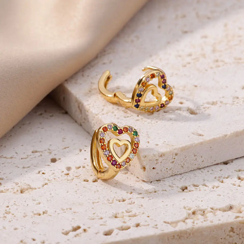 Hollow Zircon Heart Earrings for Women - Luxury Stainless Steel Geometric Jewelry Gift