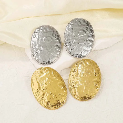 Exaggerated Gold Color Big Oval Stud Earrings for Women - 2024 Classic Geometric Statement Jewelry