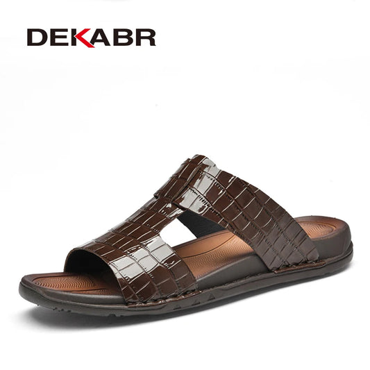 DEKABR Herren Hausschuhe Sommer Kuh Leder Sandalen 