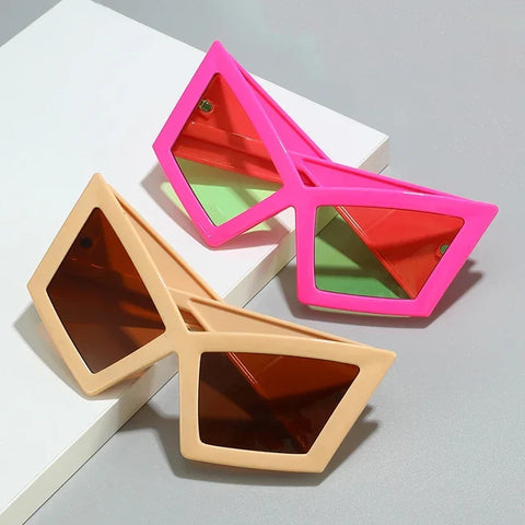 JNPCXI Übergroße Cat-Eye-Sonnenbrille – Roter Farbverlauf UV400 Unisex-Retro-Sonnenbrille mit weitem Bein
