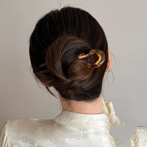 U-Shaped Tortoiseshell Hair Fork - Elegant Acrylic Hairpin for Women and Girls