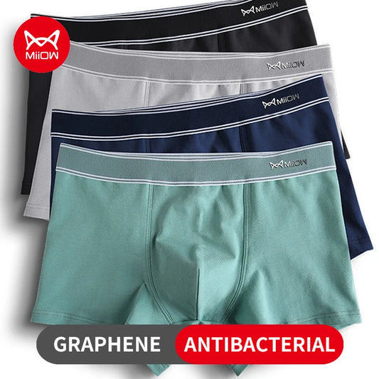 MiiOW 3Pcs Cotton Men's Underwear - Breathable Graphene Antibacterial Boxers