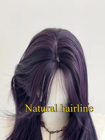 Ashley Dark Purple Wig - 22 Inch Long Hair with Bangs