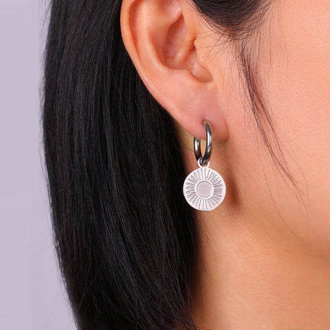 Skyrim Sun Pendant Drop Earrings - Women’s Stainless Steel Gold Color Hoop Earrings - Bohemian Jewelry for New Year Gifts - Wholesale Available