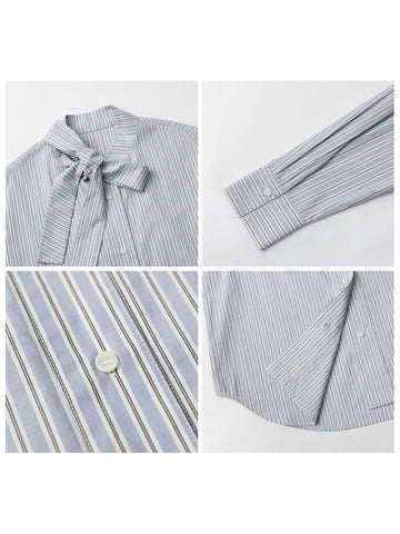 CHIC VEN Dames Blouse met Strik en Strepen 