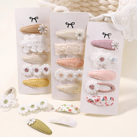Set van 5 mini-haarspeldjes voor babymeisjes - schattige bloemenstrik, konijnenprinsesjeshaarspelden voor peuters