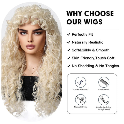 EASIHAIR Curly Synthetic Wig - Natural Platinum Blonde Long Silky Deep Water Wave for Women